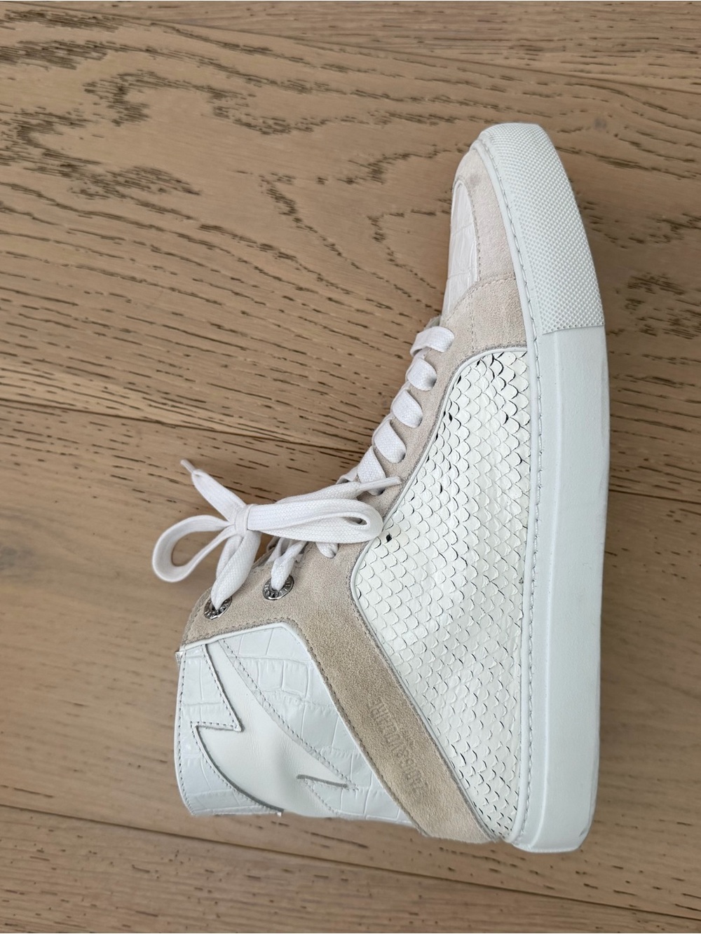 Women’s White and Beige Zadig&Voltair High-Top Sneaker